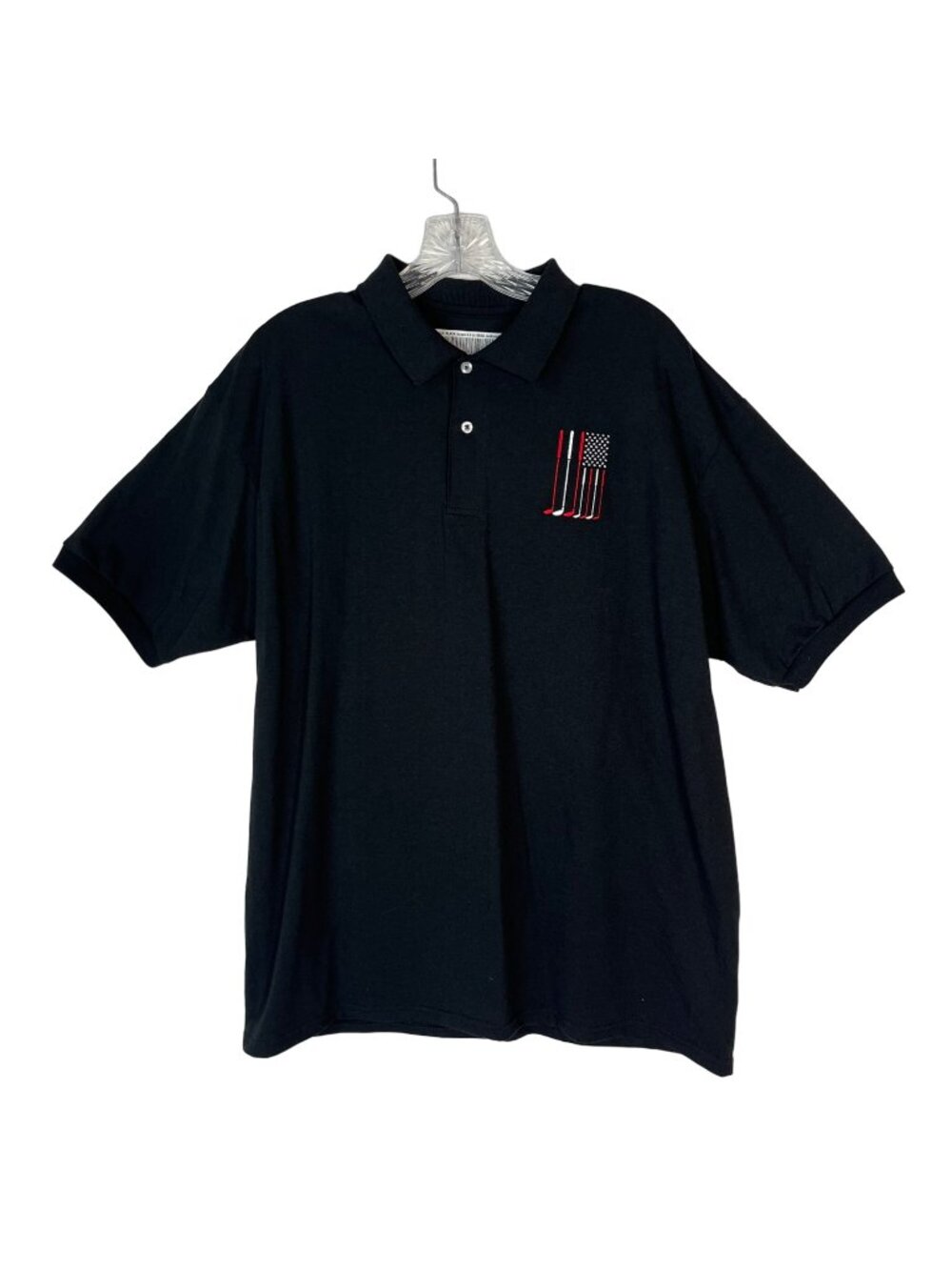 Hanes Golf Polo Shirt Mens Large Black US Flag Embroidery Casual Patriotic
